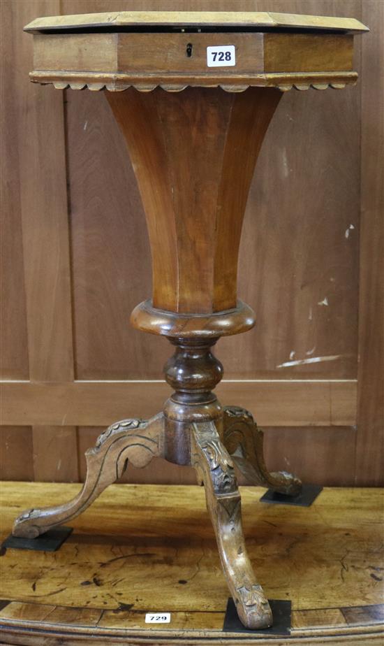 Victorian trumpet shaped walnut veneered work table, c.1880